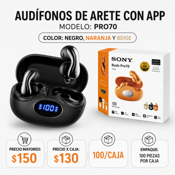 Audifonos De Arete Con App PRO70 - Maxi Accesorios México
