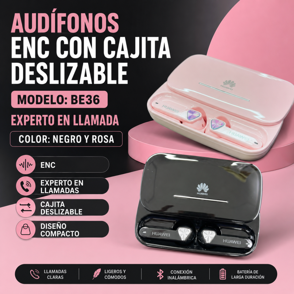 Audifonos ENC Con Cajita Deslizable Experto En Llamada BE36 - Maxi Accesorios México