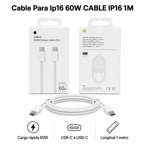Cable Para Ip16 60W CABLE IP16 1M - Maxi Accesorios México