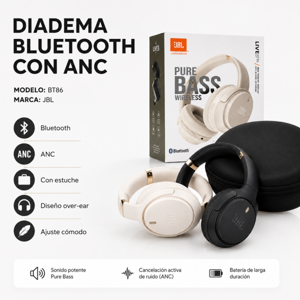 Diadema Bluetooth Con ANC Y Estuche BT86 - Maxi Accesorios México