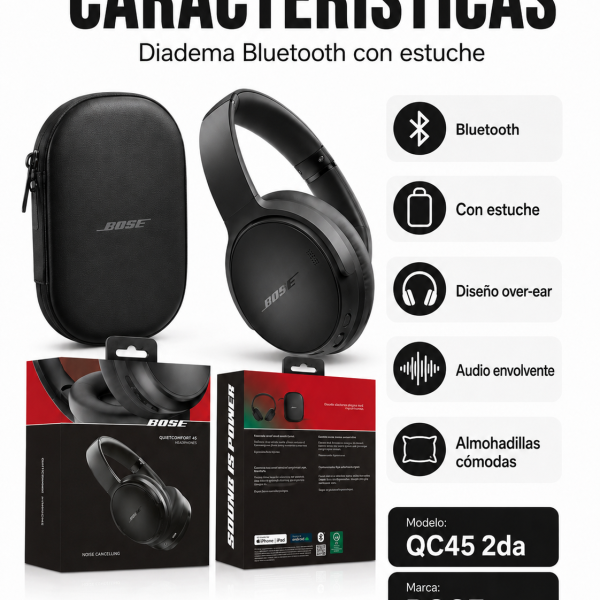 Diadema Bluetooth Con Estuche QC45 2DA - Maxi Accesorios México