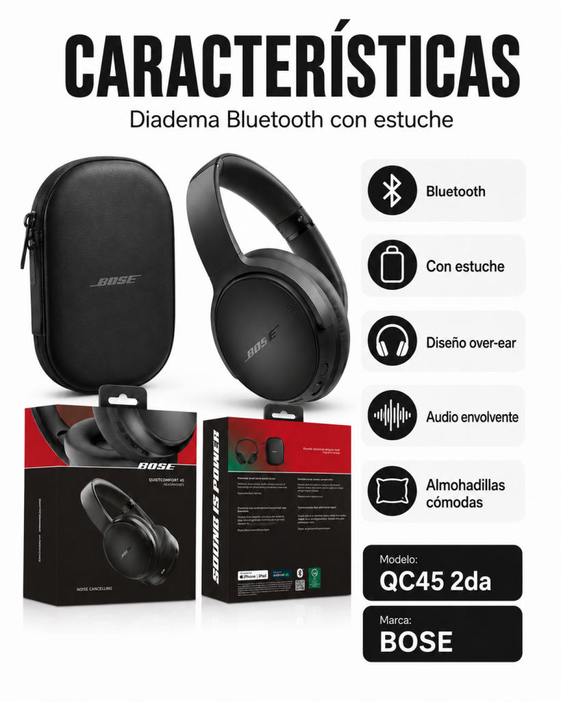 Diadema Bluetooth Con Estuche QC45 2DA - Maxi Accesorios México