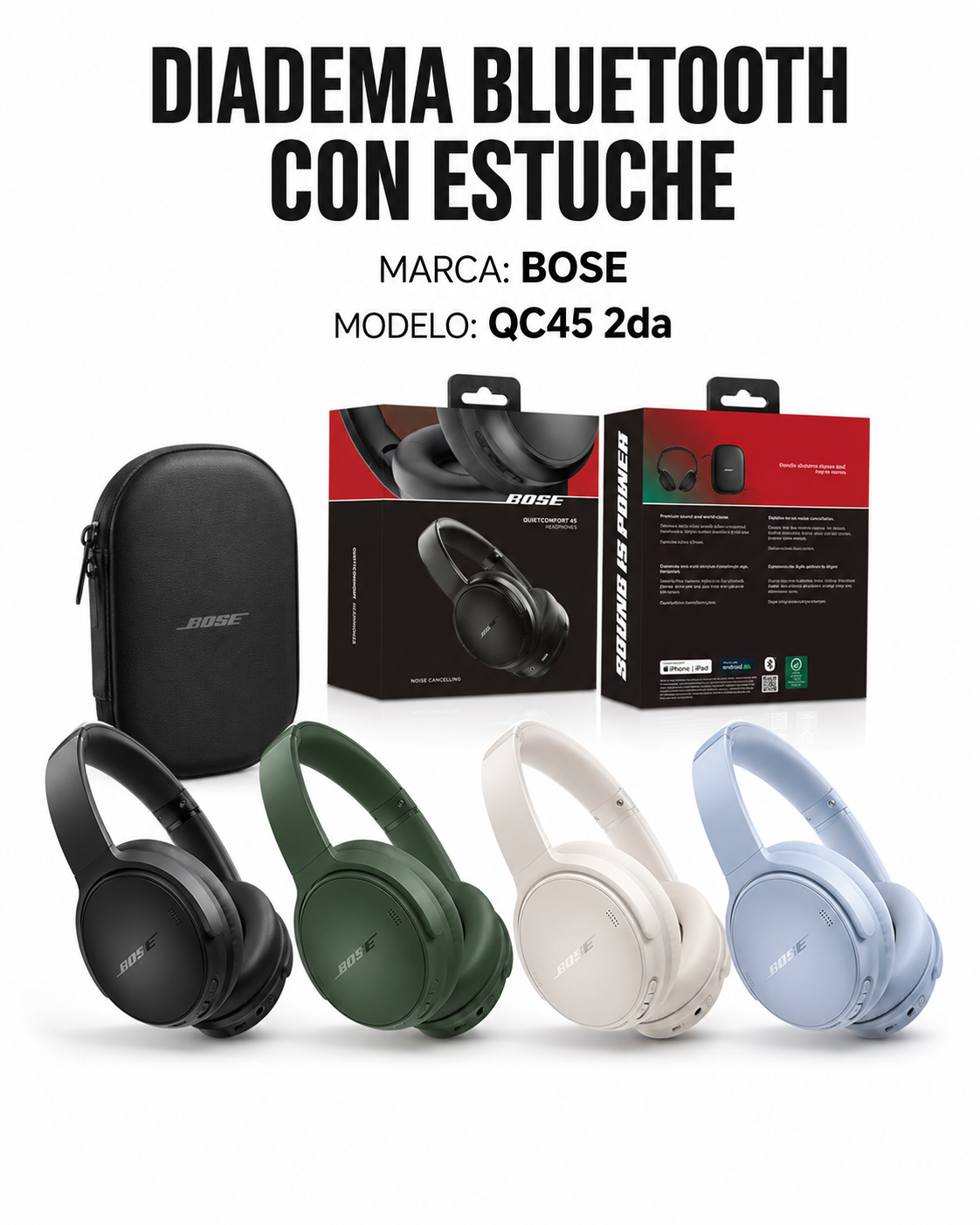 Diadema Bluetooth Con Estuche QC45 2DA Diadema Bluetooth Con Estuche QC45 2DA en México - Maxi Accesorios México