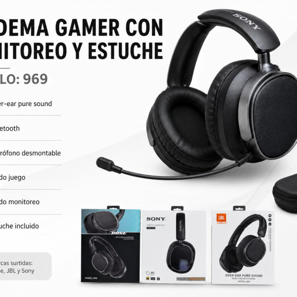 Diadema Gamer Con Monitoreo Y Estuche 969 - Maxi Accesorios México
