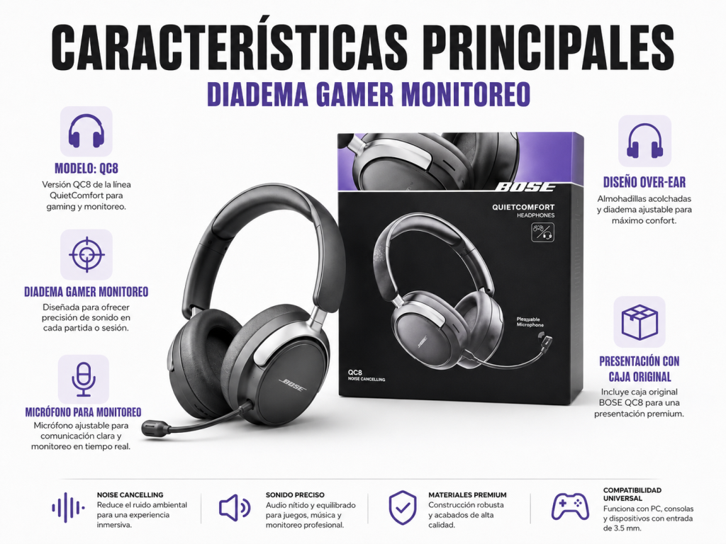 Diadema Gamer Monitoreo QC8 - Maxi Accesorios México