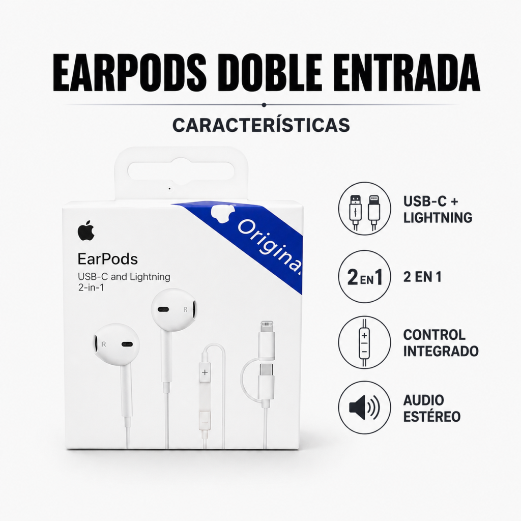 Earpods Directos Doble Entrada EARPODS DOBLE - Maxi Accesorios México