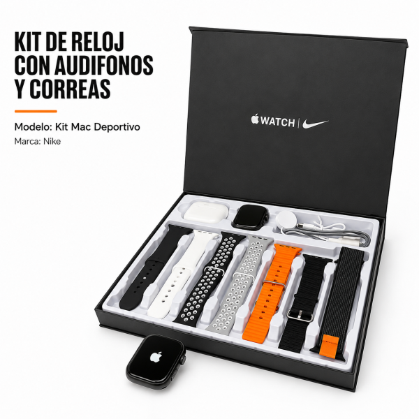 Kit de reloj con audífonos y correas KIT MAC DEPORTIVO en México - Maxi Accesorios México