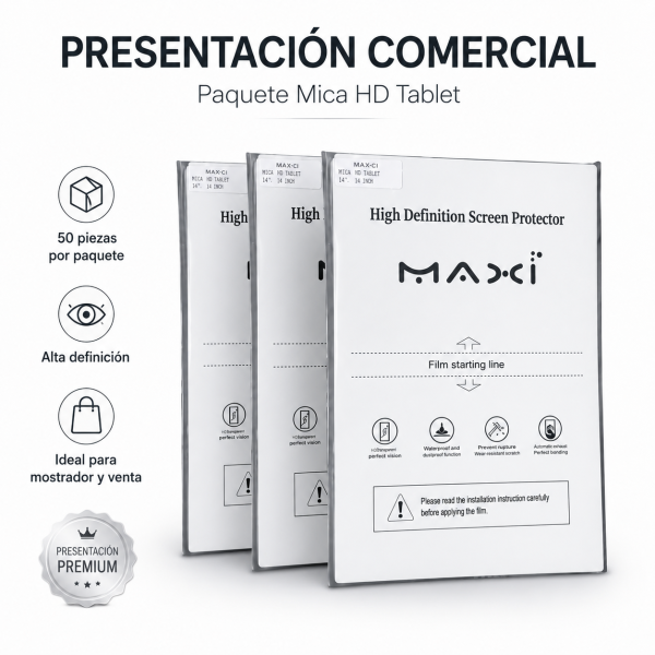 Paquete mica de hidrogel tipo HD para tablet de 14 pulgadas MICA HD TABLET - Maxi Accesorios México
