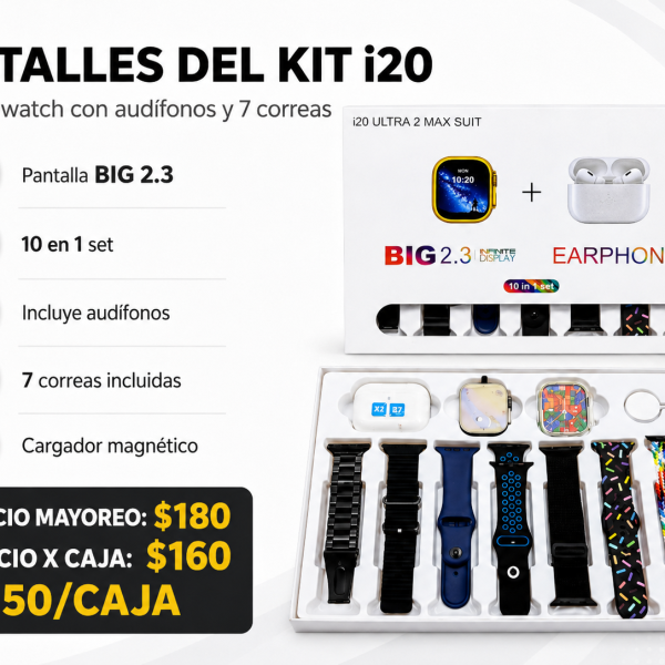 Smartwatch con audífonos y 7 correas I20 - Maxi Accesorios México