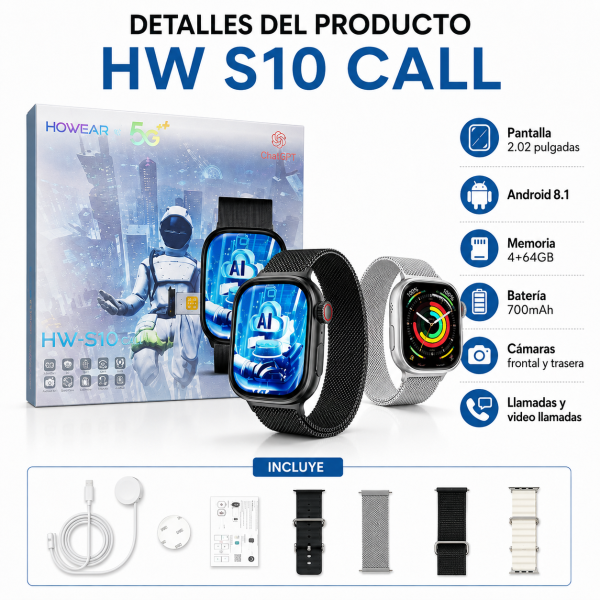 Smartwatch con chip HW S10 CALL - Maxi Accesorios México