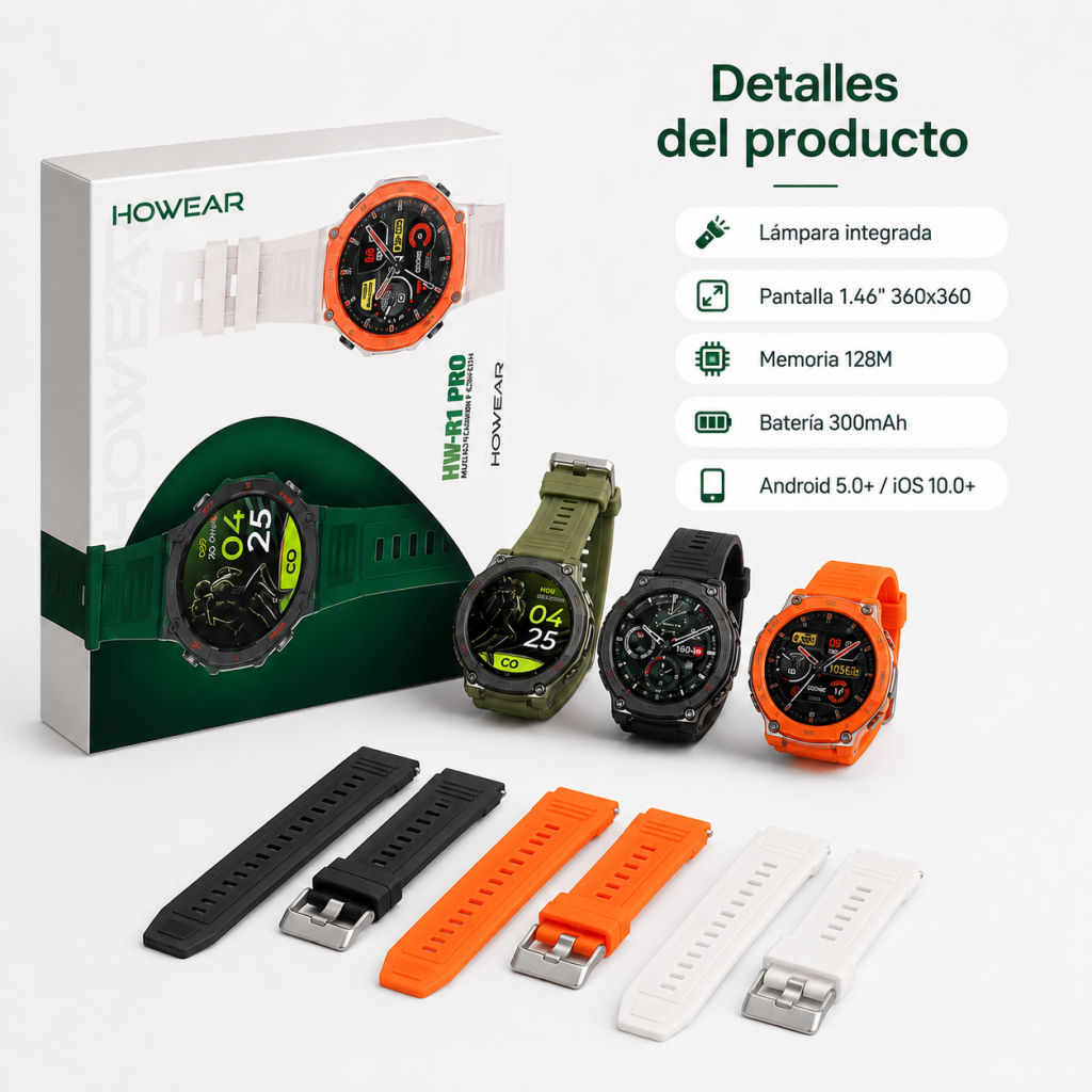 Smartwatch con lámpara uso rudo HW-R1 PRO - Maxi Accesorios México