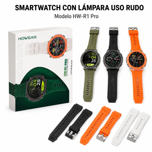 Smartwatch con lámpara uso rudo HW-R1 PRO en México - Maxi Accesorios México