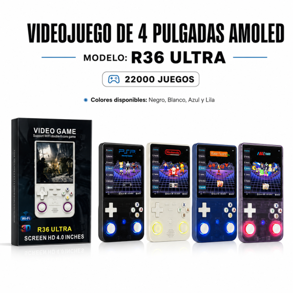 Videojuego de 4 pulgadas AMOLED con 22000 juegos R36 ULTRA en México - Maxi Accesorios México