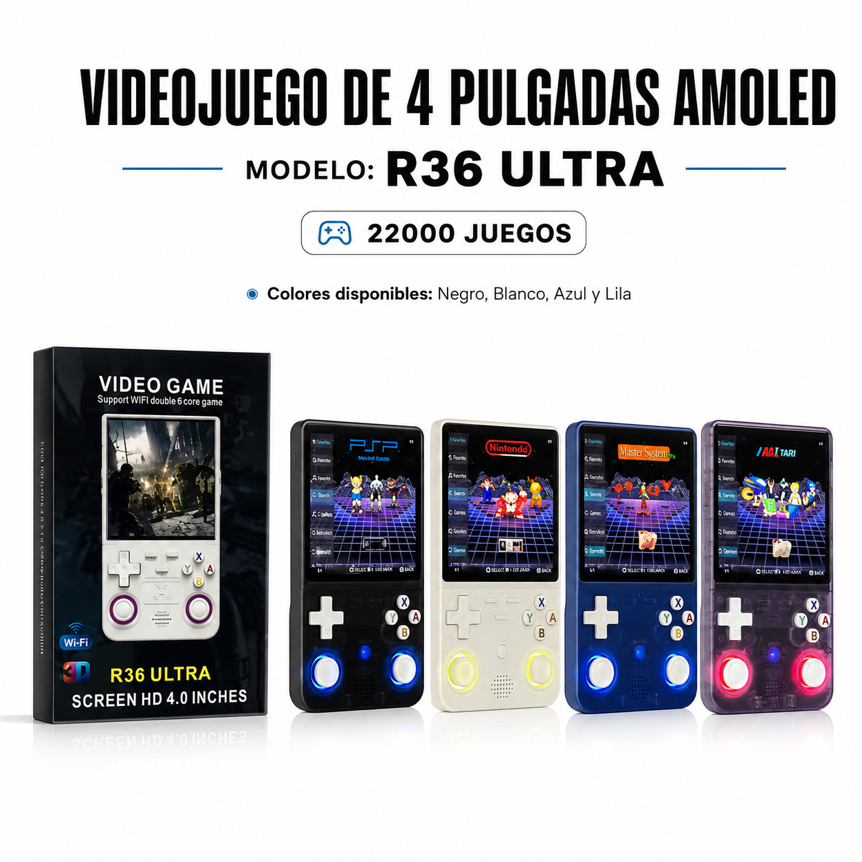 Videojuego de 4 pulgadas AMOLED con 22000 juegos R36 ULTRA Videojuego de 4 pulgadas AMOLED con 22000 juegos R36 ULTRA en México - Maxi Accesorios México