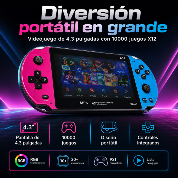 Videojuego de 4.3 pulgadas con 10000 juegos X12 - Maxi Accesorios México