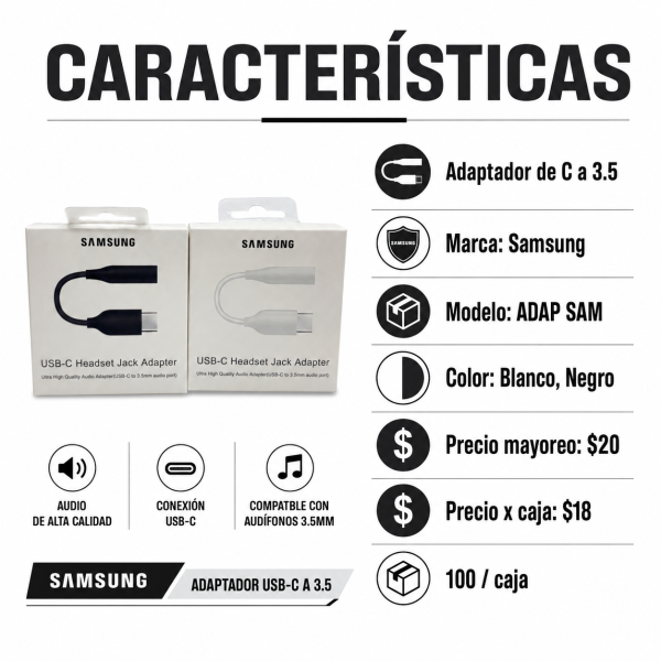 Adaptador Tipo C a 3.5 mm – ADAPSAM - Maxi Accesorios México