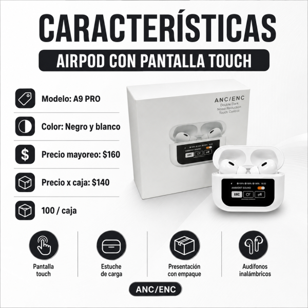 AirPod con pantalla touch – A9 PRO - Maxi Accesorios México