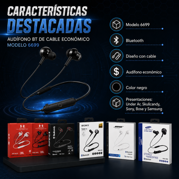 Audífono Bluetooth de cable económico - Maxi Accesorios México