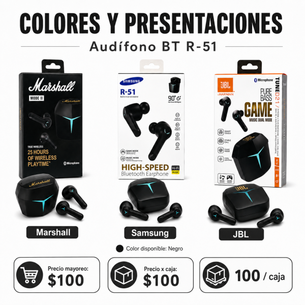 Audífono Bluetooth multimarca – R-51 - Maxi Accesorios México