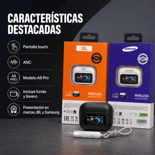 Audífono con pantalla touch, ANC y funda – A9 PRO CON FUNDA - Maxi Accesorios México