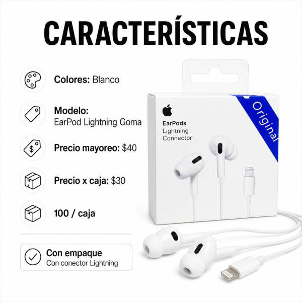 Audífono iPhone Lightning de goma – EARPOD LIGHTNING GOMA - Maxi Accesorios México