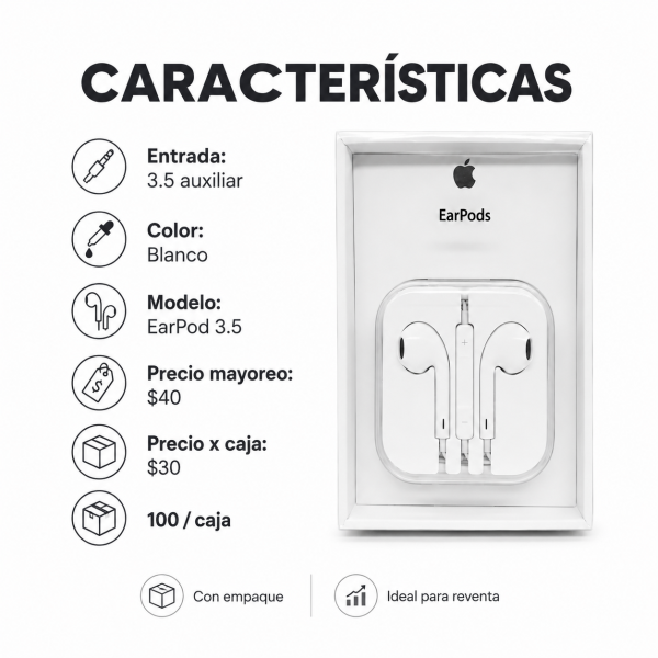 Audífono iPhone con entrada 3.5 mm – EARPOD 3.5 - Maxi Accesorios México