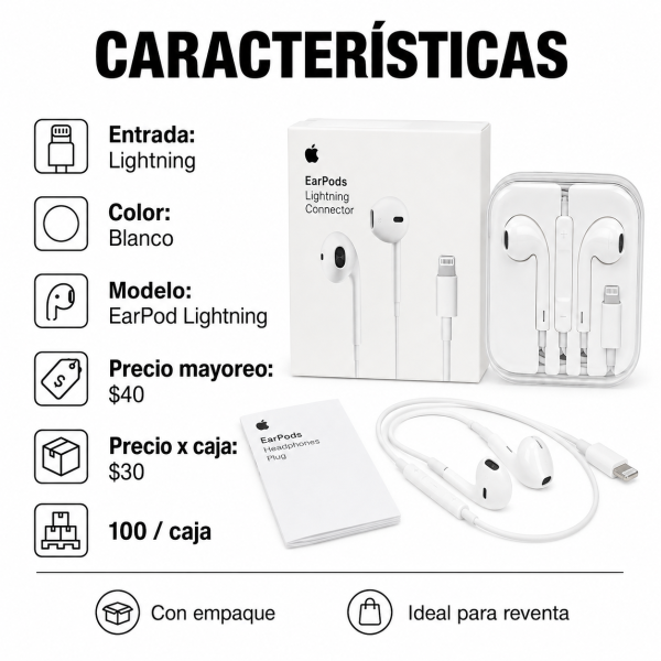 Audífono iPhone con entrada Lightning – EARPOD LIGHTNING - Maxi Accesorios México