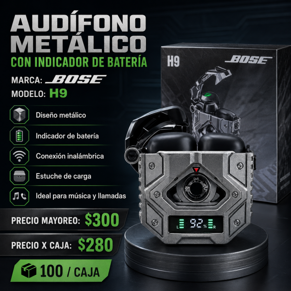 Audífono metálico con indicador de batería – H9 - Maxi Accesorios México