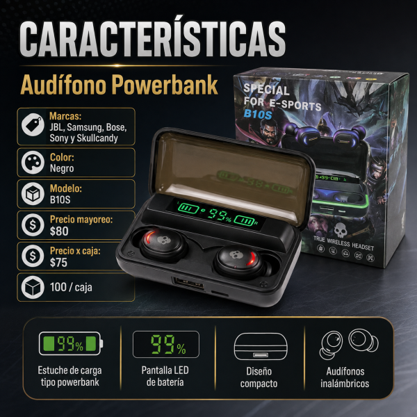 Audífono powerbank – B10S - Maxi Accesorios México