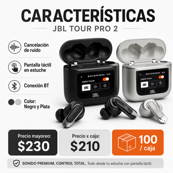 Audífonos Bluetooth con cancelación de ruido y pantalla táctil – TOUR PRO 2 - Maxi Accesorios México