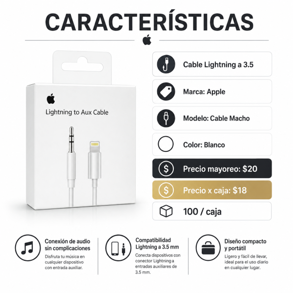 Cable Lightning a 3.5 mm – CABLE MACHO - Maxi Accesorios México