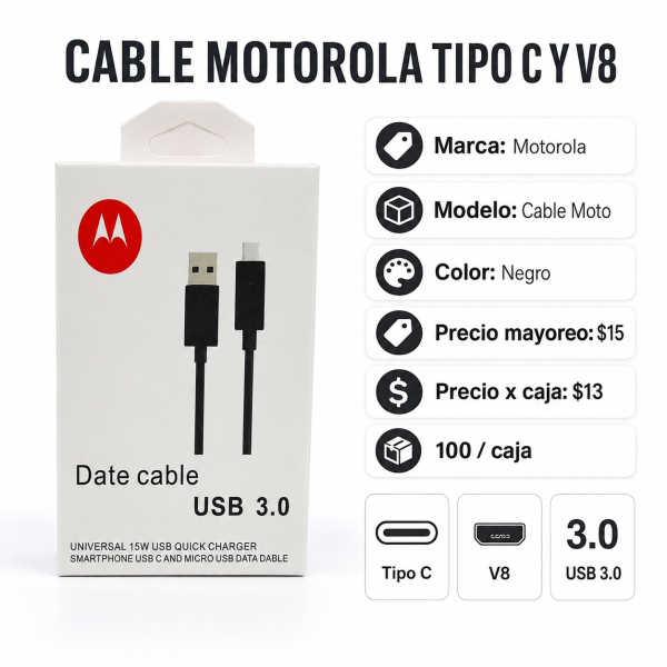 Cable Motorola Tipo C y V8 – CABLE MOTO - Maxi Accesorios México