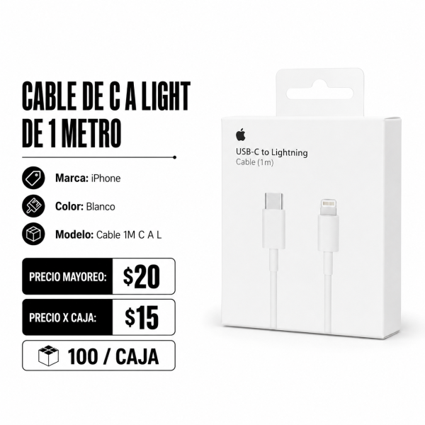 Cable Tipo C a Lightning de 1 m – CABLE 1M C A L en México - Maxi Accesorios México