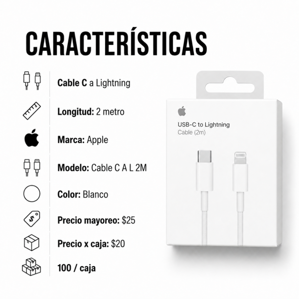 Cable Tipo C a Lightning de 2 m – CABLE C A L 2M - Maxi Accesorios México