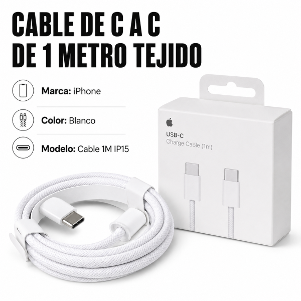 Cable Tipo C a Tipo C de 1 m tejido – CABLE 1M IP15 en México - Maxi Accesorios México