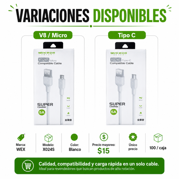 Cable Tipo C y V8 – K024S - Maxi Accesorios México