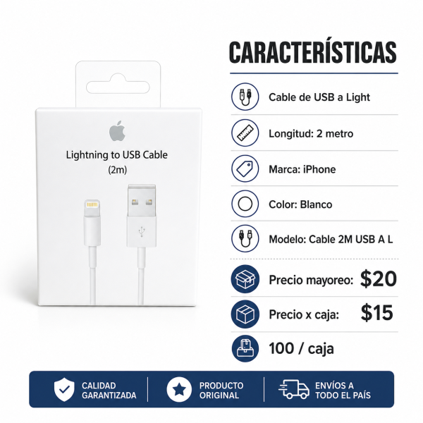 Cable USB a Lightning de 2 m – CABLE 2M USB A L - Maxi Accesorios México