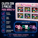 Cajita con 3 pinzas para el cabello para niñas – KL838 - Maxi Accesorios México