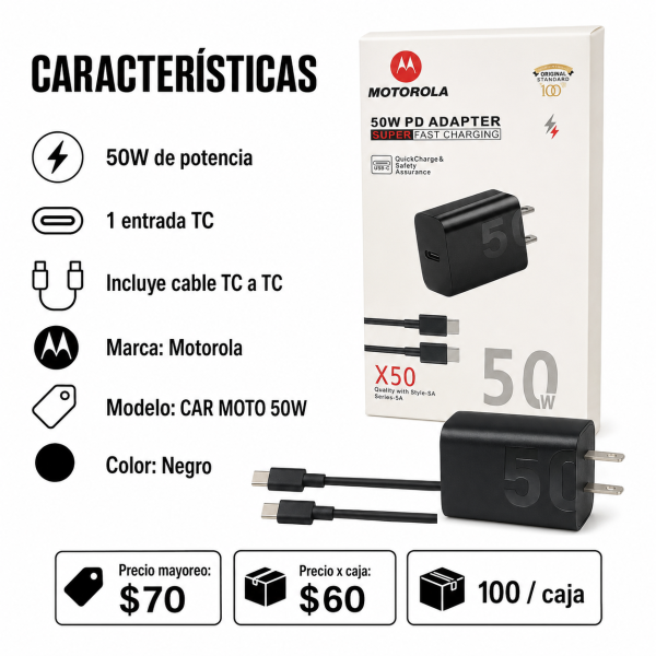 Cargador Motorola 50W Tipo C – CAR MOTO 50W - Maxi Accesorios México