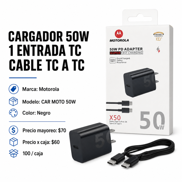 Cargador Motorola 50W Tipo C – CAR MOTO 50W en México - Maxi Accesorios México