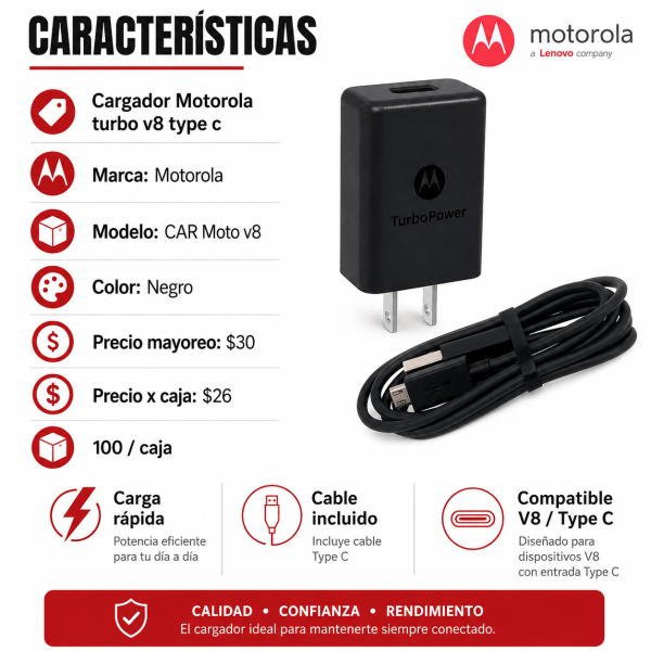 Cargador Motorola turbo V8 / Tipo C – CAR MOTO V8 - Maxi Accesorios México