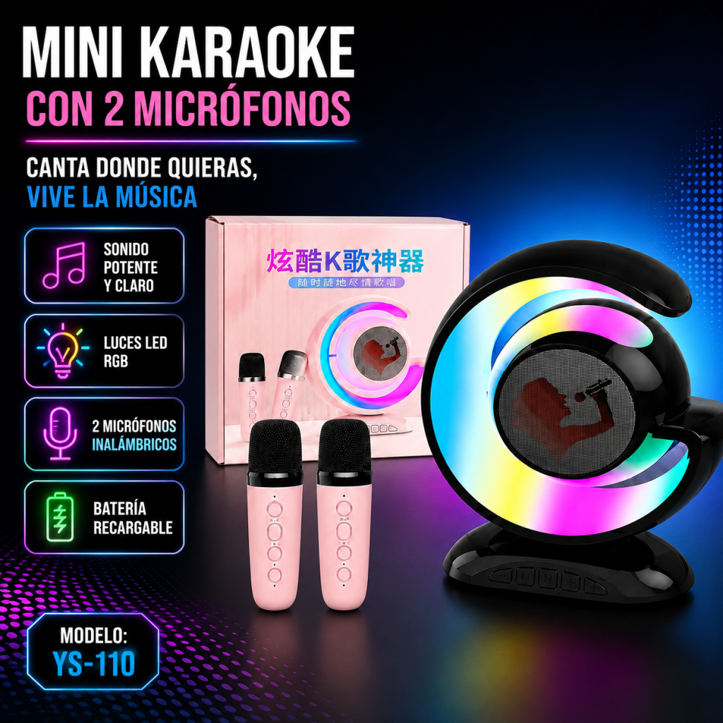 Mini karaoke con 2 micrófonos – YS-110 - Maxi Accesorios México